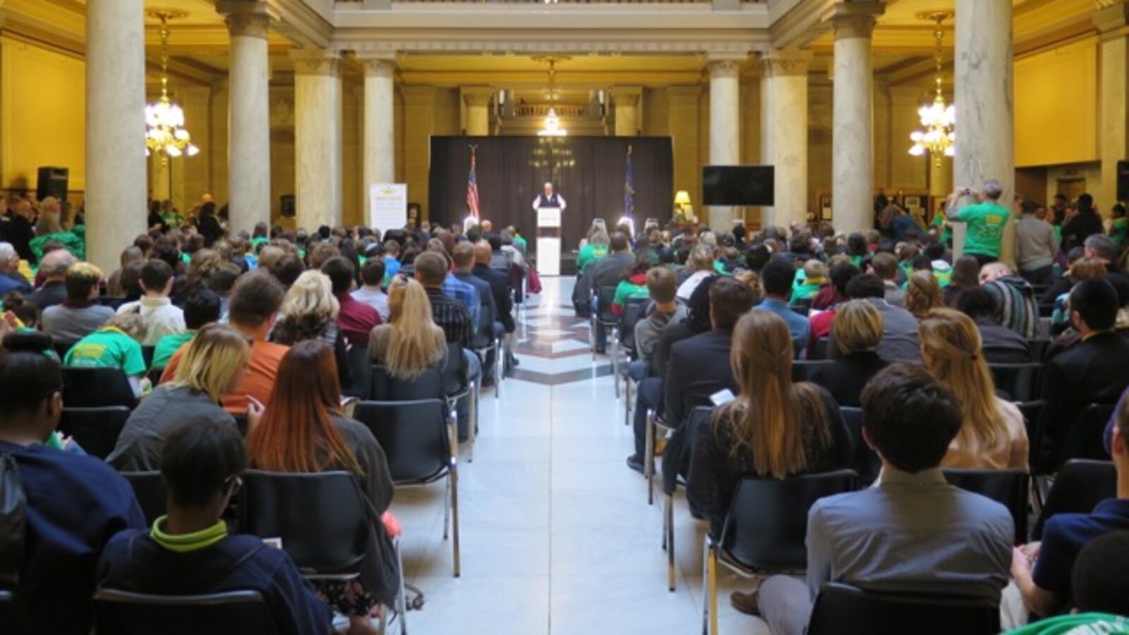 Mike Pence speaks at today's school choice rally at the Indiana Statehouse.