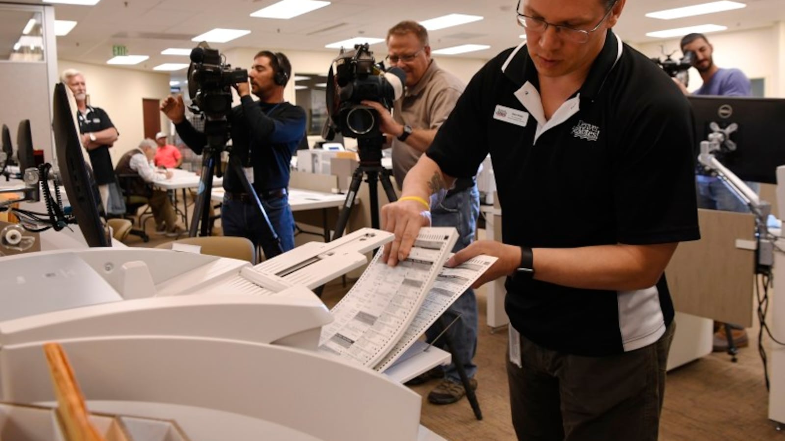 A test ballot run at the Denver Elections headquarters in October  (Photo by Andy Cross/The Denver Post).