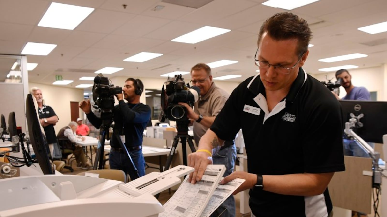 A test ballot run at the Denver Elections headquarters in October  (Photo by Andy Cross/The Denver Post).