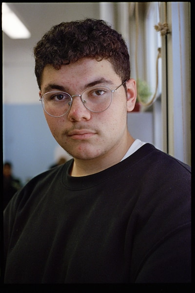 Student Lucas Jimenez of Jeremy Kaplan's Advanced Placement  U.S. History 11th grade class at the High School for Health Professions and Human Services on Friday, October 11, 2024.