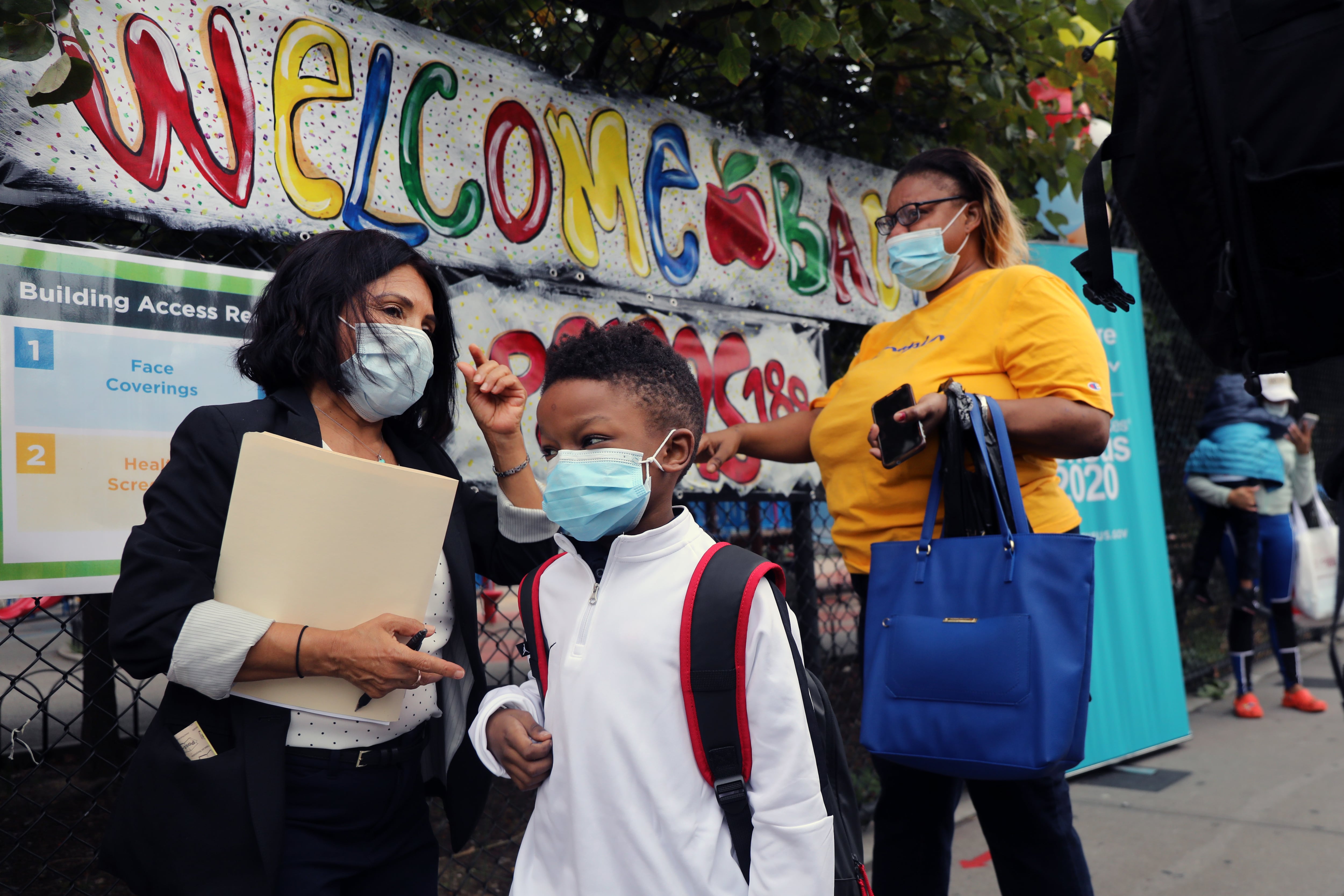 Elementary school students are welcomed back to Manhattan’s P.S. 188 on Sept. 29, 2020. The first day of school for the 2021-22 school year will be Monday, Sept. 13.