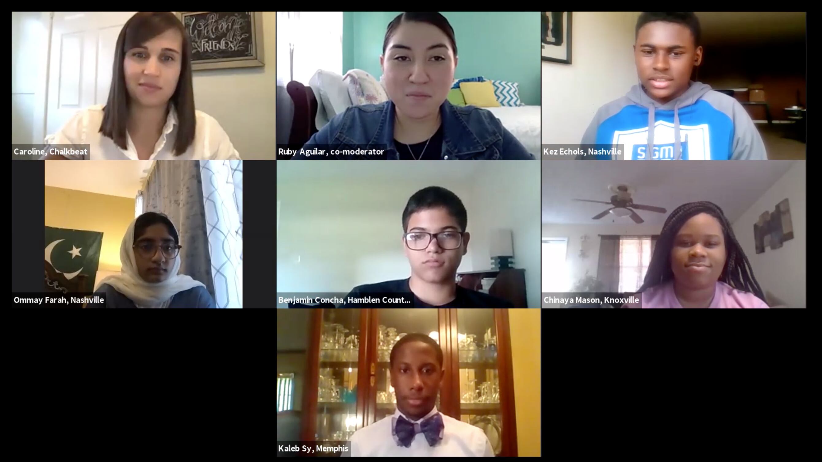 Screenshot of five Tennessee student participating on a Zoom Webinar 