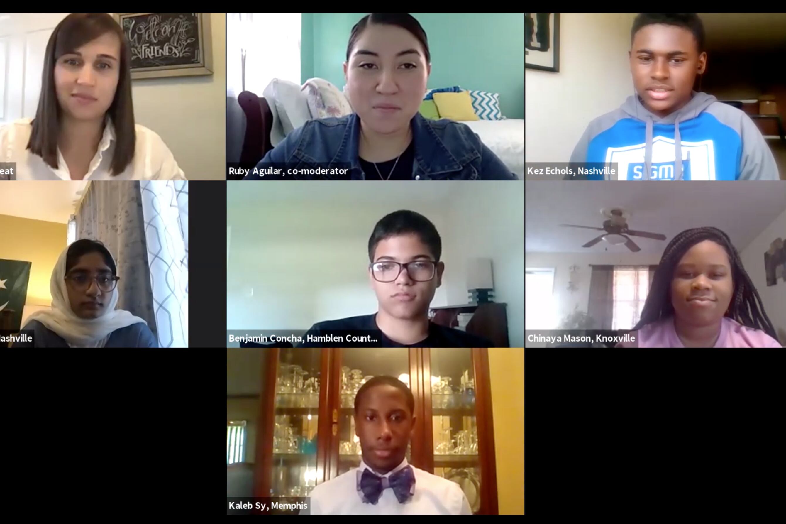 Screenshot of five Tennessee student participating on a Zoom Webinar
