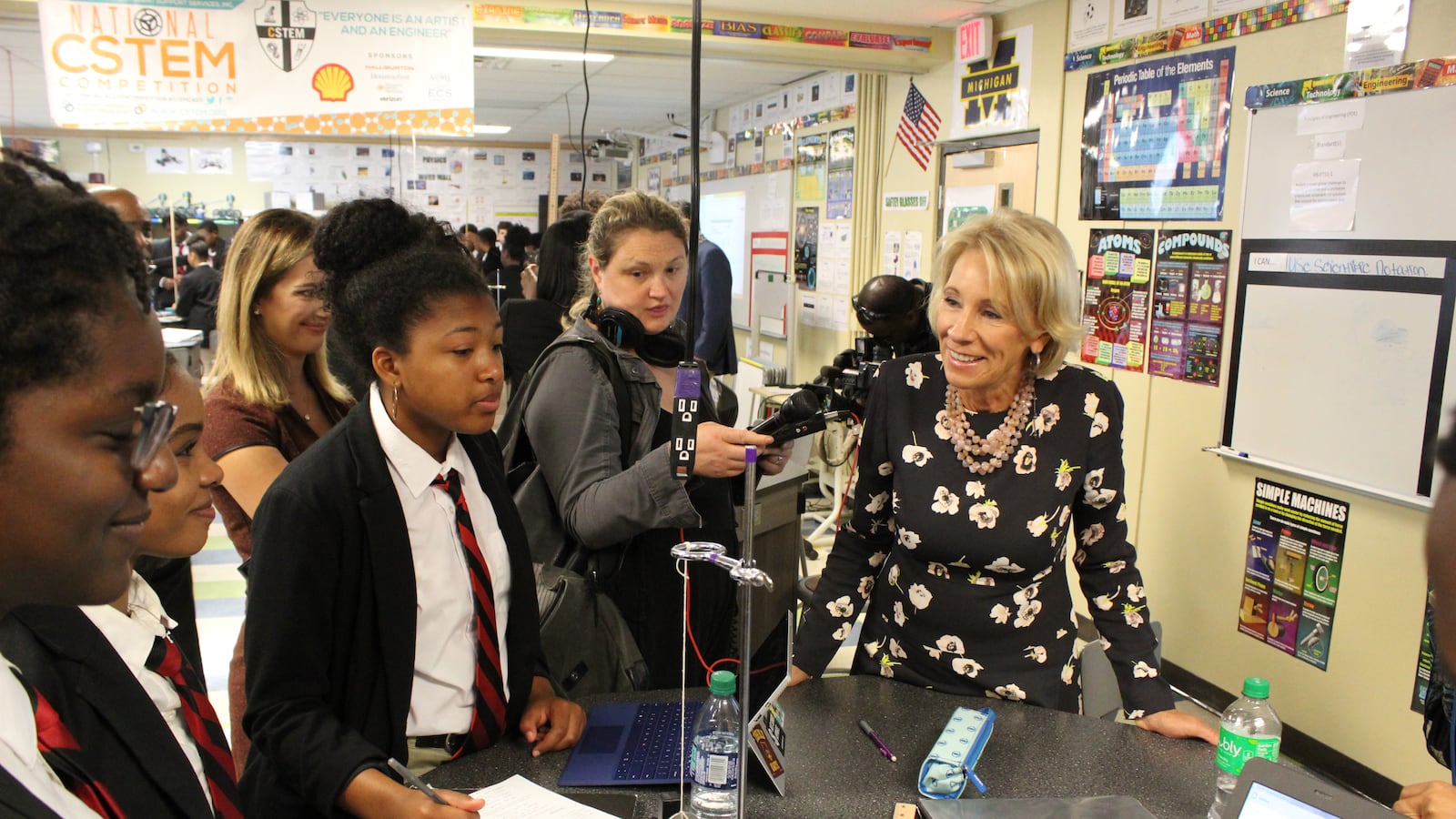 U.S. Education Secretary Betsy DeVos visited a high school engineering classroom at a charter school in Detroit on Friday, Sept. 20, 2019.