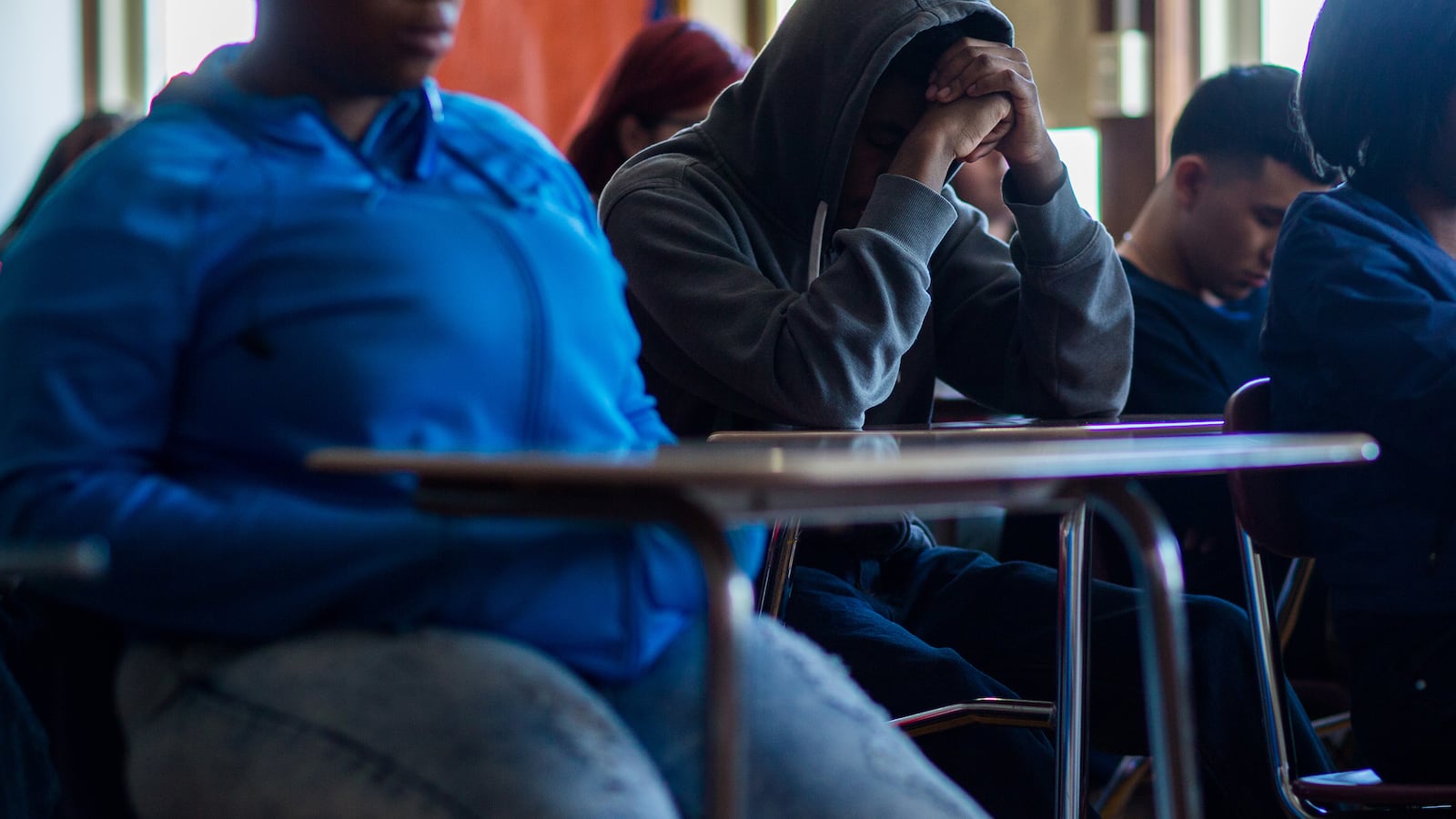 Students meditate in class in 2016 at Gage Park High School in Chicago, Ill. (Zbigniew Bzdak/Chicago Tribune/TNS via Getty Images)