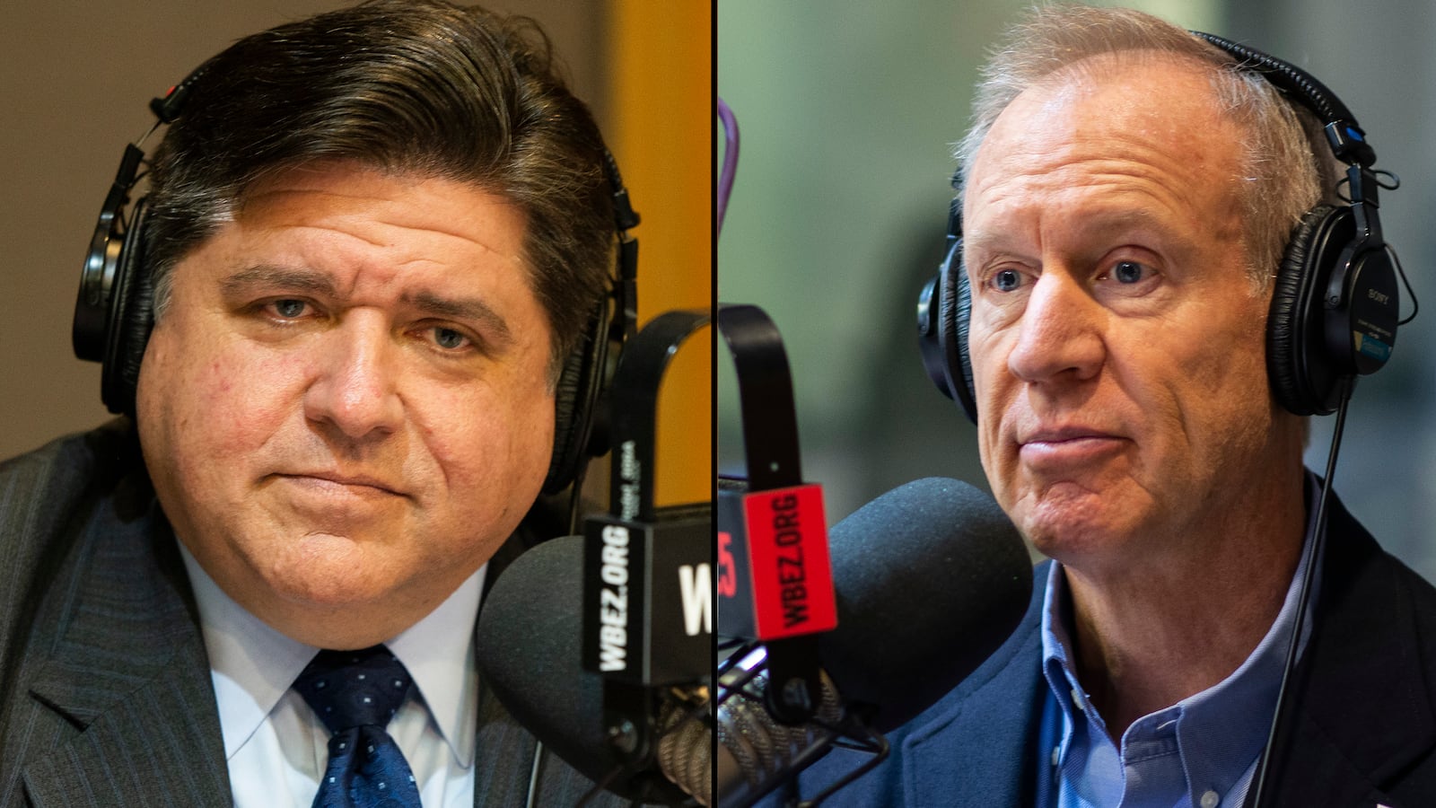 Democratic candidate J.B. Pritzker, left, and Gov. Bruce Rauner talked education policy with Chalkbeat Chicago and WBEZ education for the series Testing the Candidates.