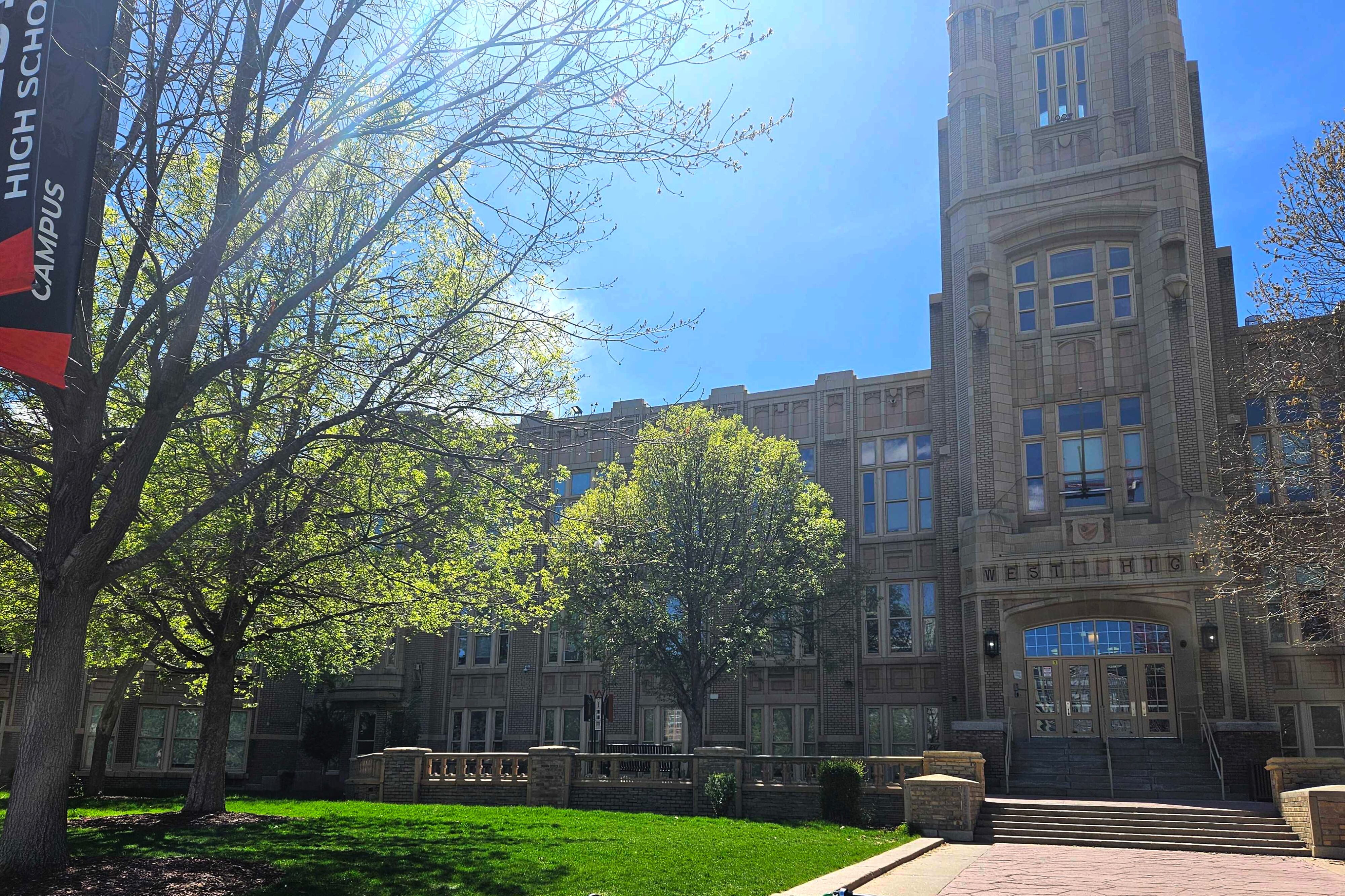 An exterior of West High School.