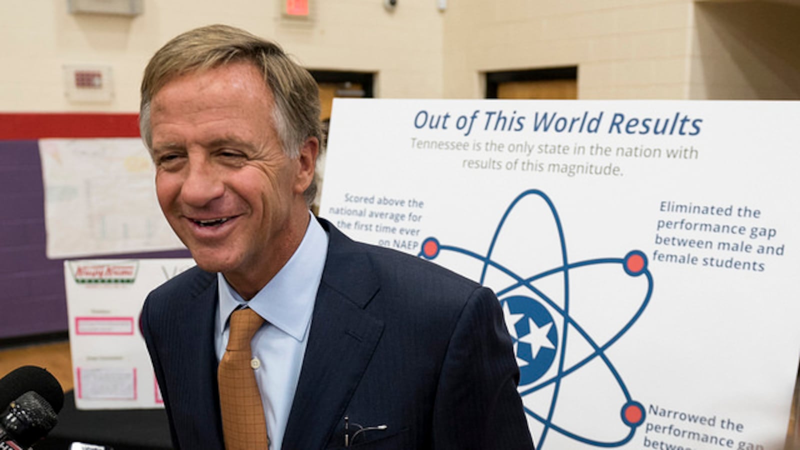 Gov. Bill Haslam celebrates  in 2016 after Tennessee outpaced almost all other states in gains on a science exam administered by the National Assessment of Educational Progress. The outgoing Republican governor was named Tuesday as the 2018 recipient of the James Bryant Conant Award, a national honor recognizing outstanding individual contributions to American education.