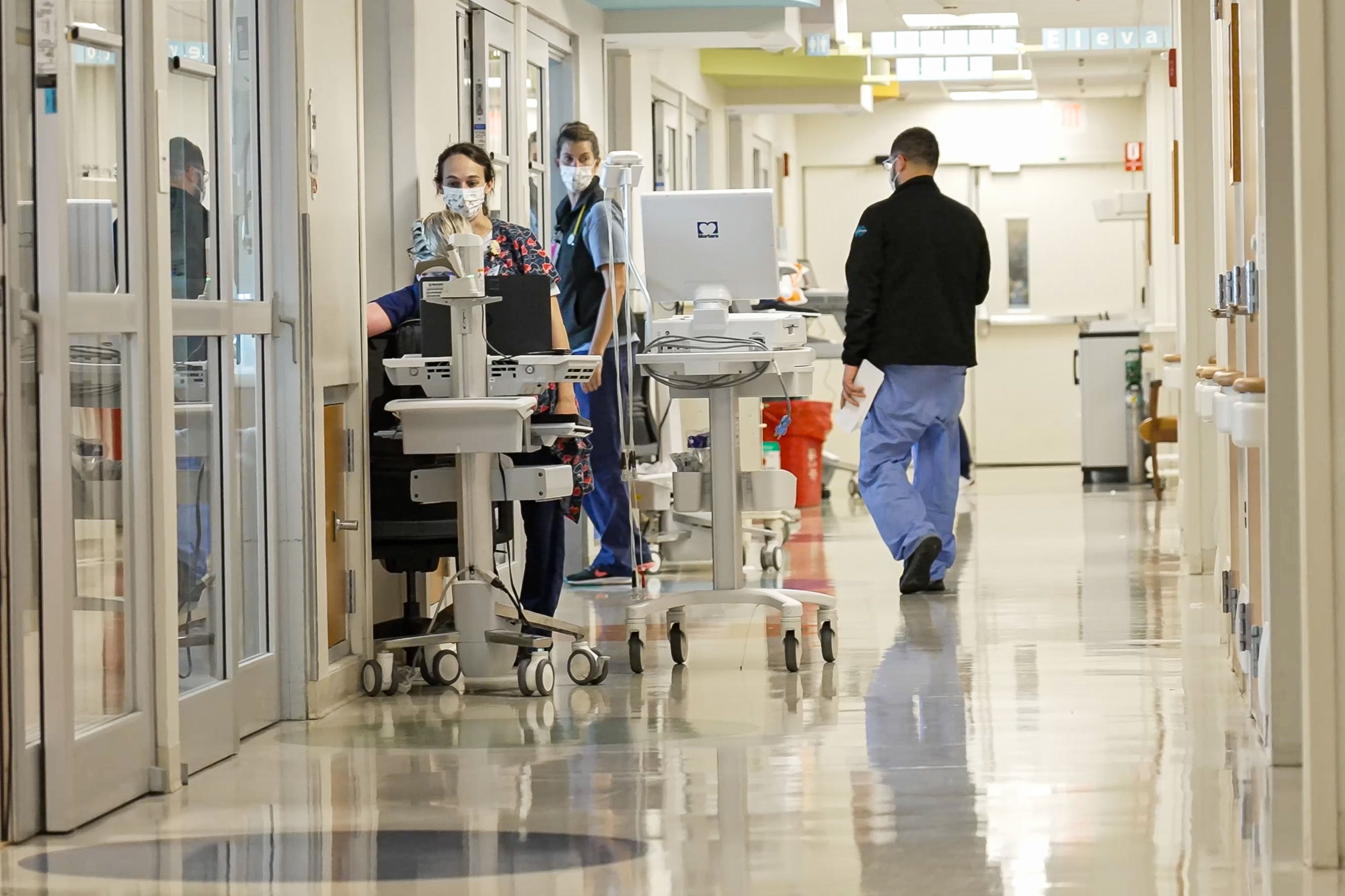 Medical staff work in the hallway of Le Bonheur Children’s Hospital in Tennessee.
