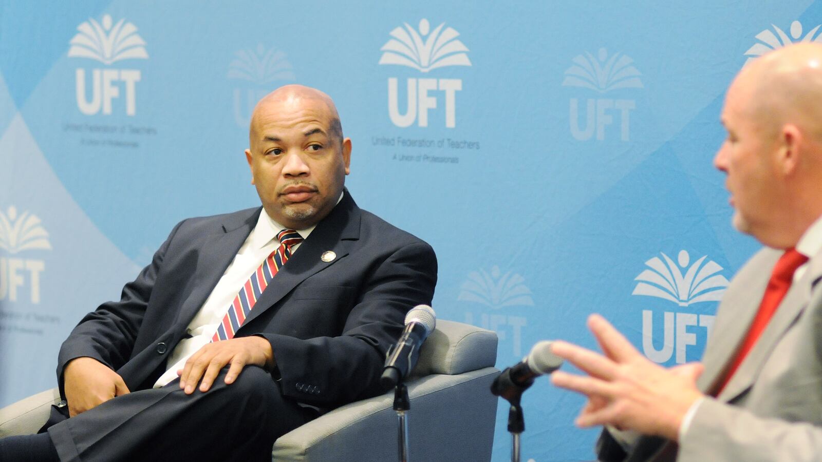 UFT President Michael Mulgrew interviews New York State Assembly Speaker Carl Heastie.