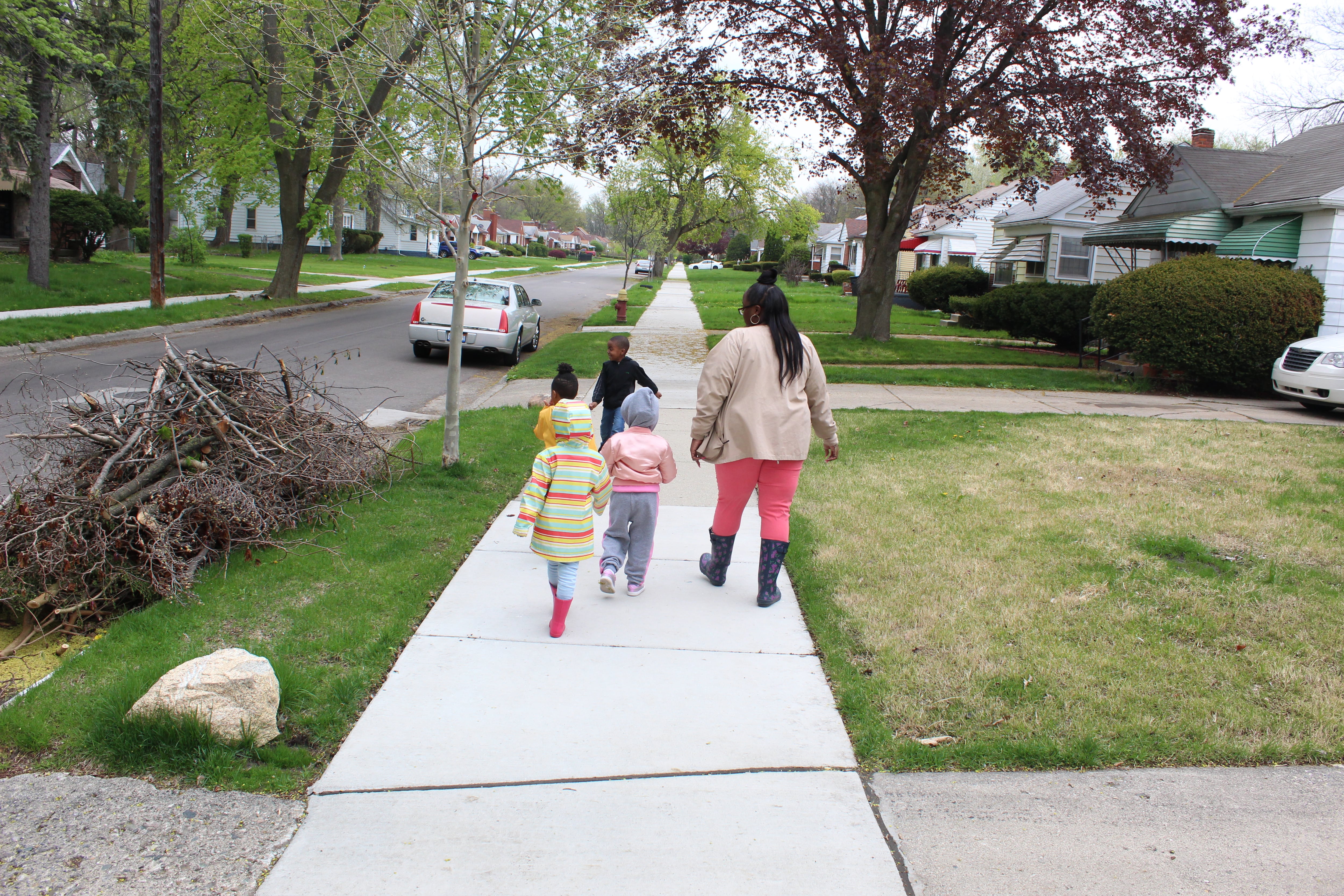A typical day in Cindy Lester’s preschool classroom includes an outdoor walk in the surrounding Brightmoor neighborhood.
