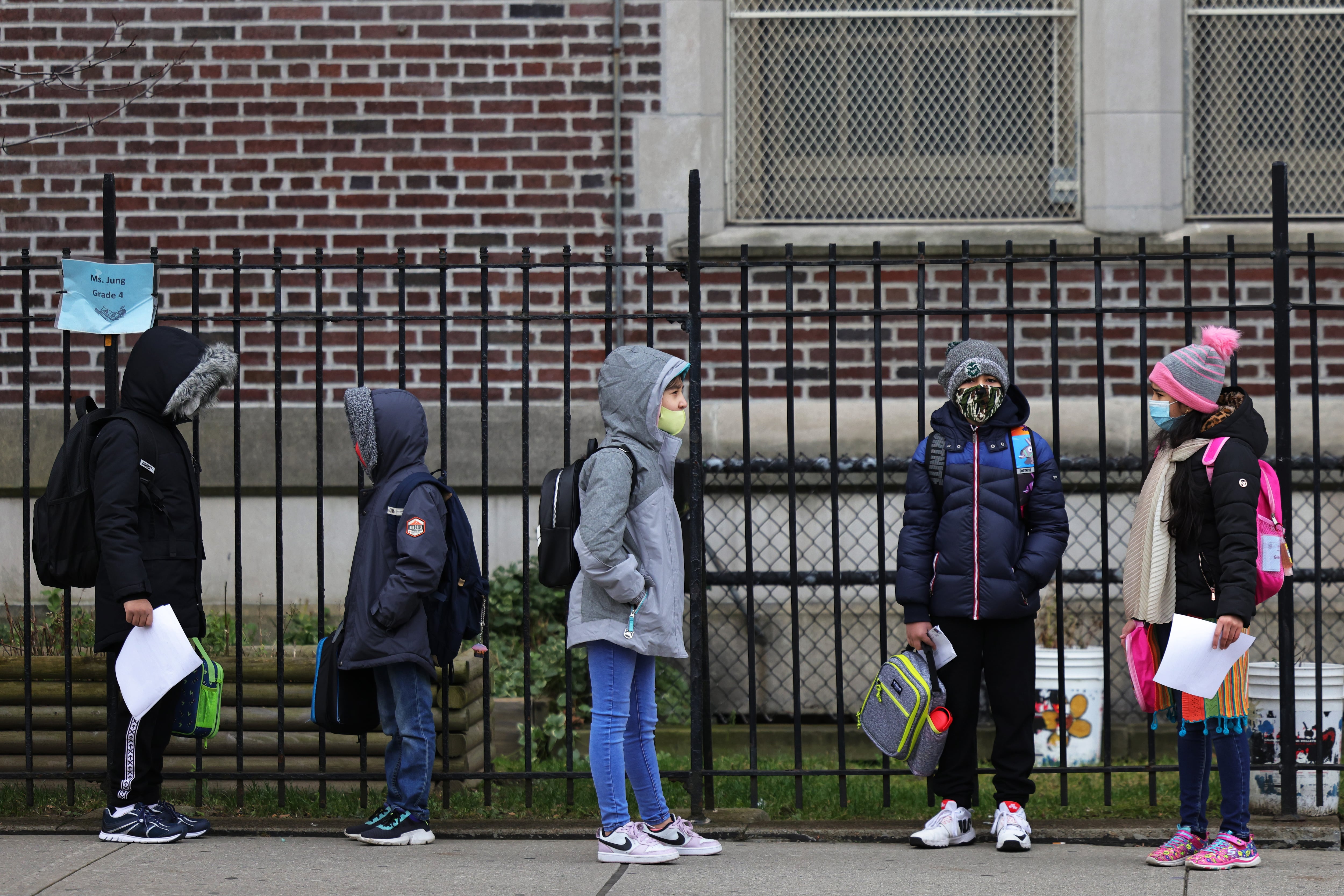 Elementary school students return to in-person school in New York City on Dec. 7, 2020.