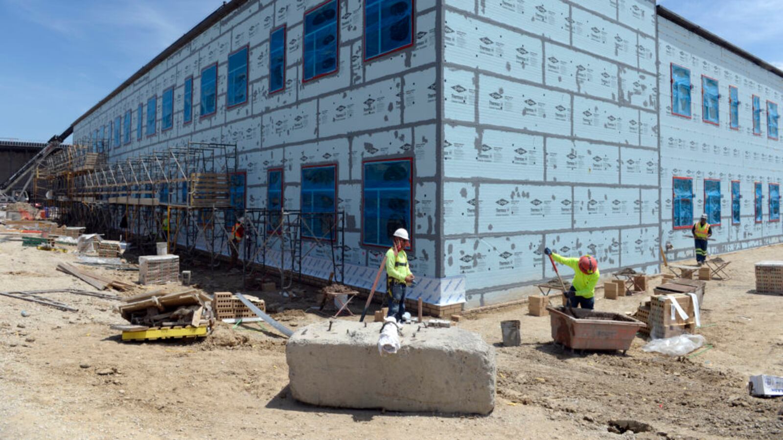 Construction crews work on Riverdale Ridge High School in Thornton, the newest in the Brighton 27J School District in May 2017.