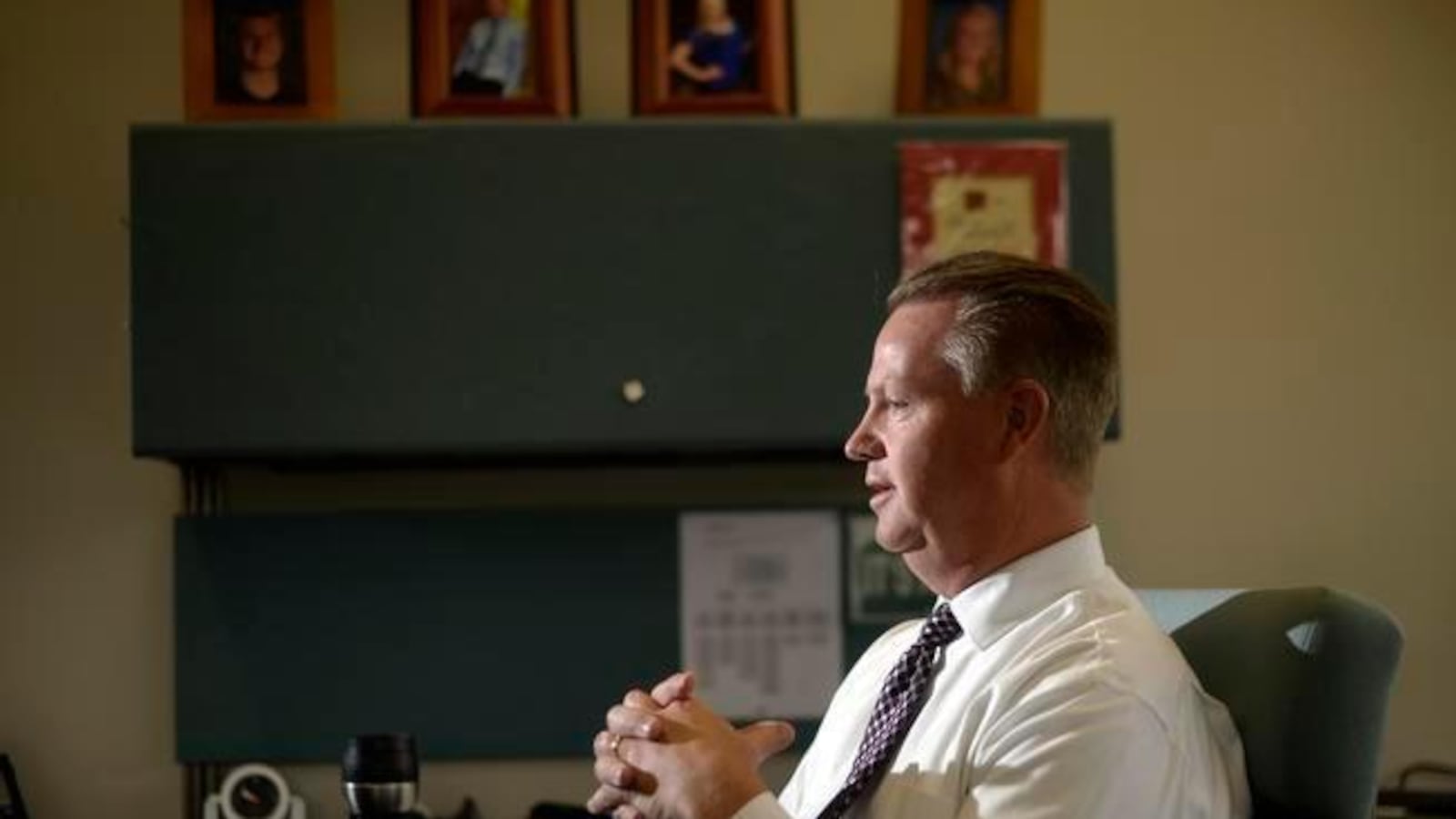 JeffCo Public Schools Superintendent Dan McMinimee, at his office, in 2014 during his second week on the job.