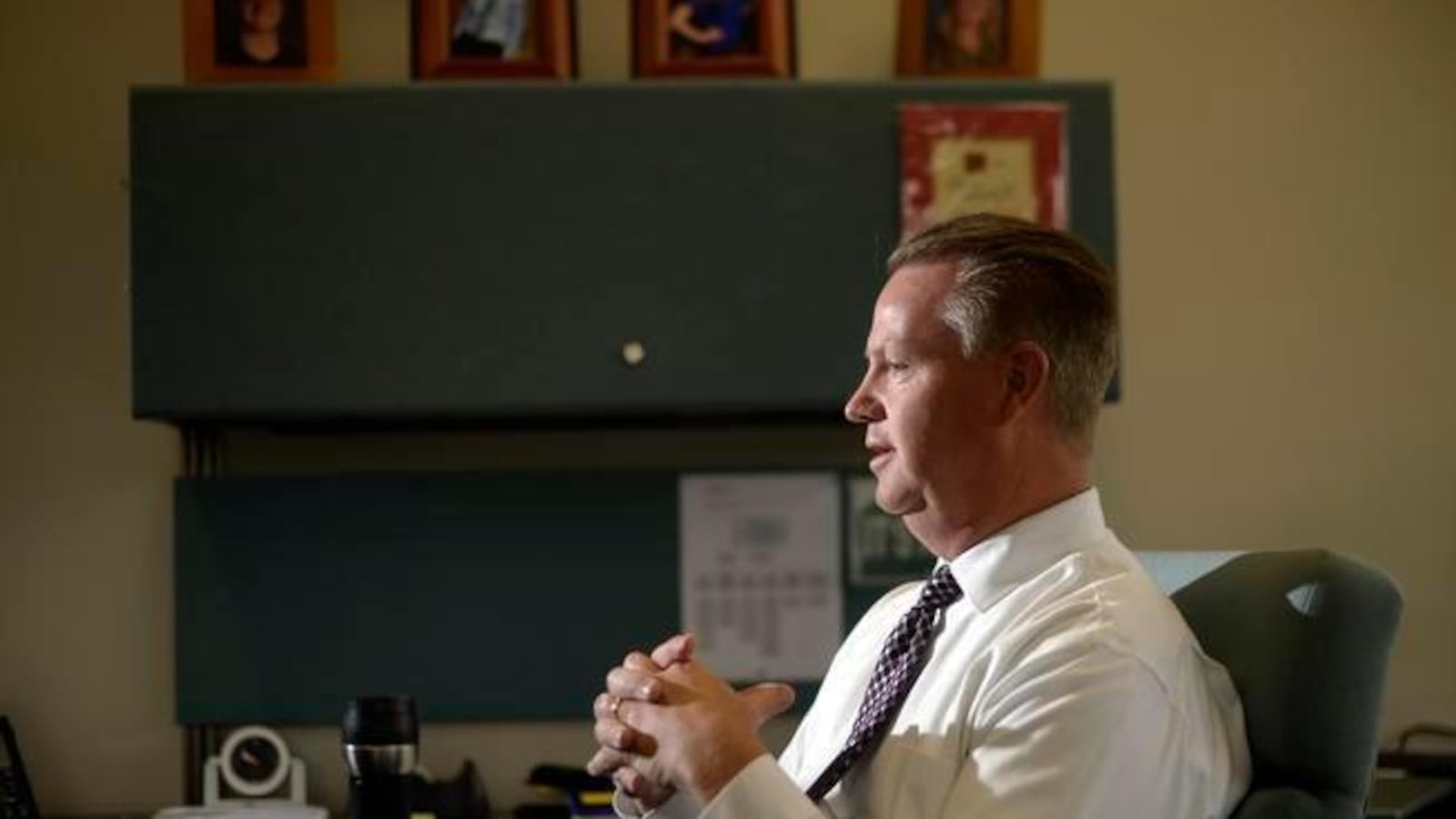 JeffCo Public Schools Superintendent Dan McMinimee, at his office, in 2014 during his second week on the job.