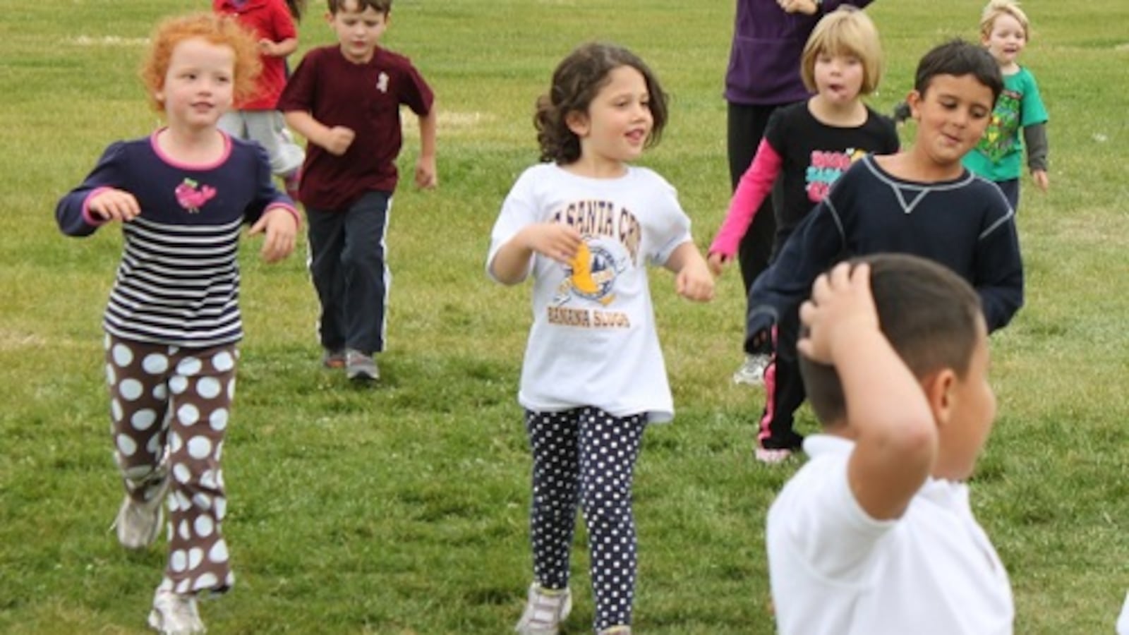 Kindergarten students participate in the fun run at Lowry Elementary School in Denver last year.