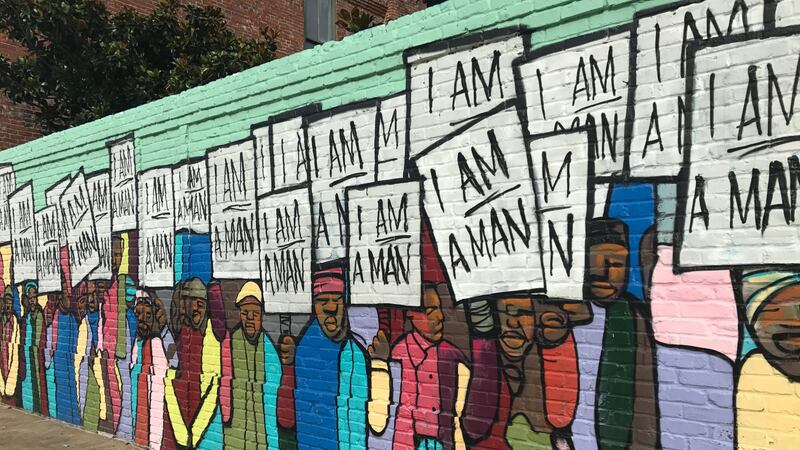 A mural paying homage to the 1968 sanitation worker strike in Memphis is near the National Civil Rights Museum, where the Philanthropy Roundtable sponsored part of its 2017 forum on K-12 education investments. The mural is by Marcellous Lovelace.