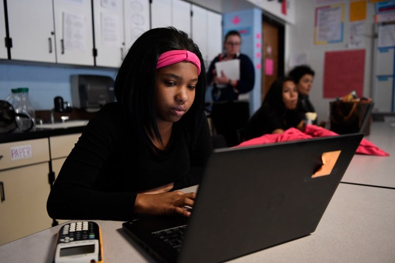 A Denver student studies for the SAT in 2017.