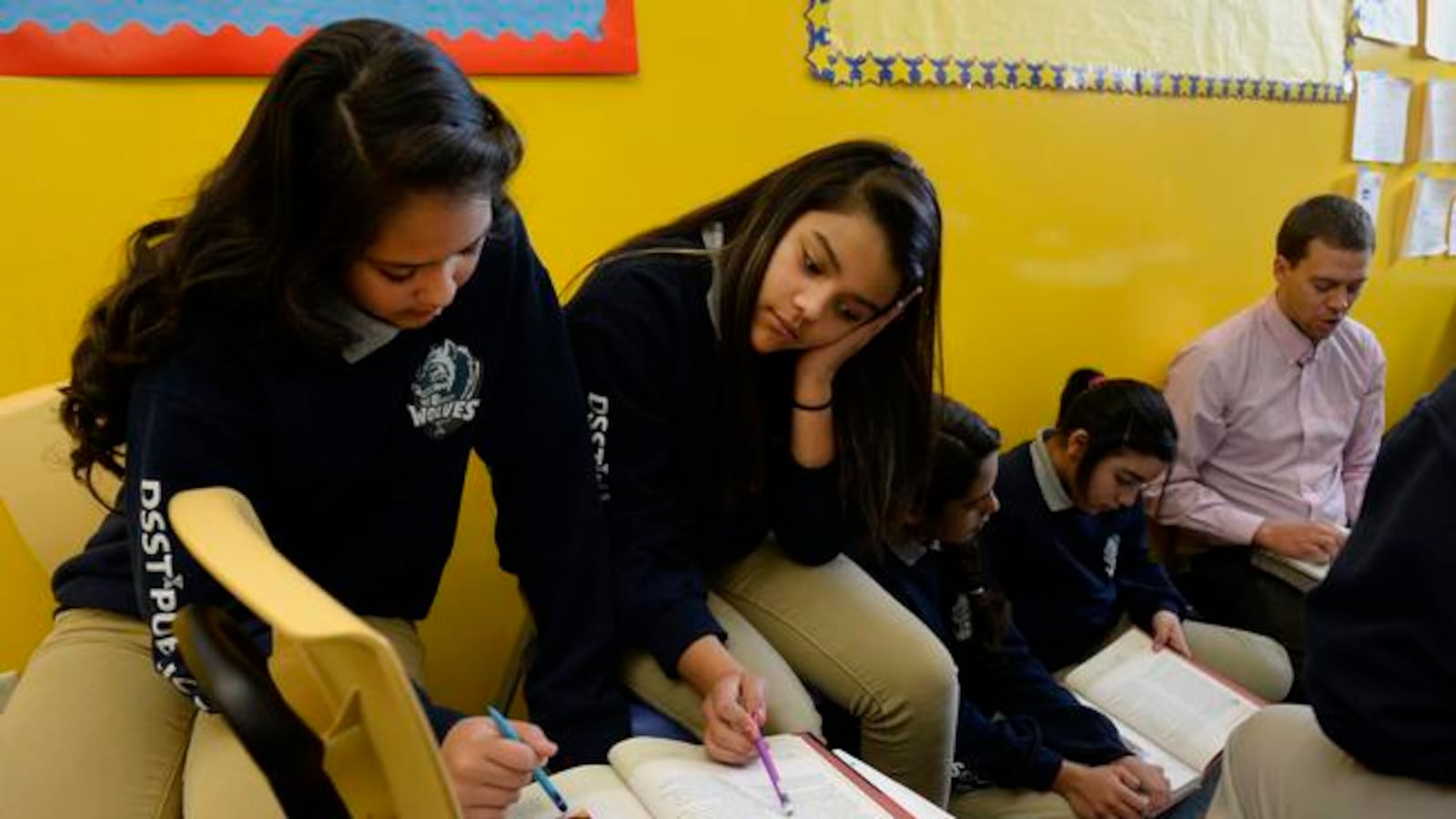 Students at DSST: College View Middle School work on a reading assignment during an English Language Development class.