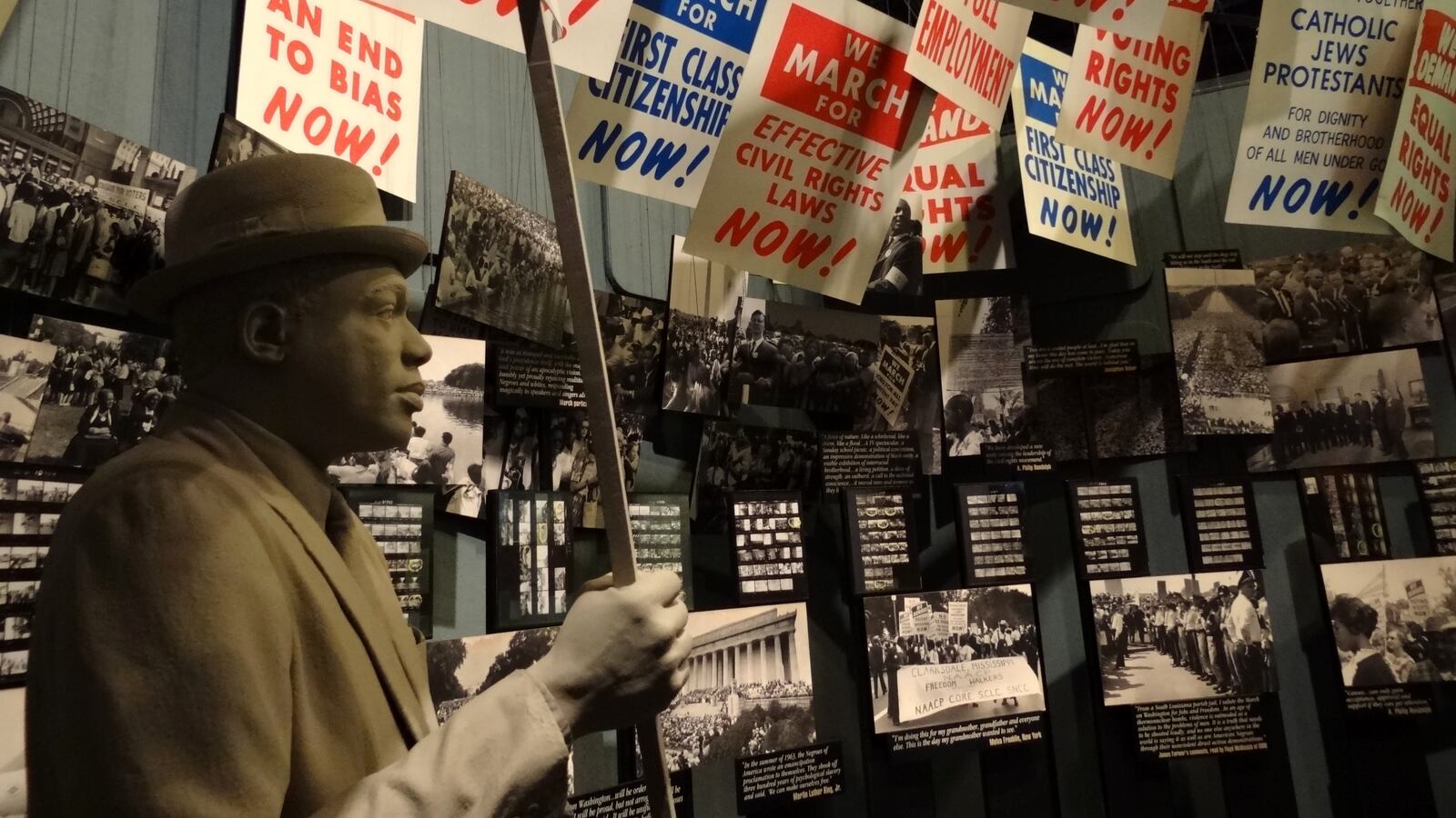 The civil rights movement, depicted in displays (above) at the National Civil Rights Museum in Memphis, is among Tennessee-specific topics that would be reorganized in the state's proposed new social studies standards.