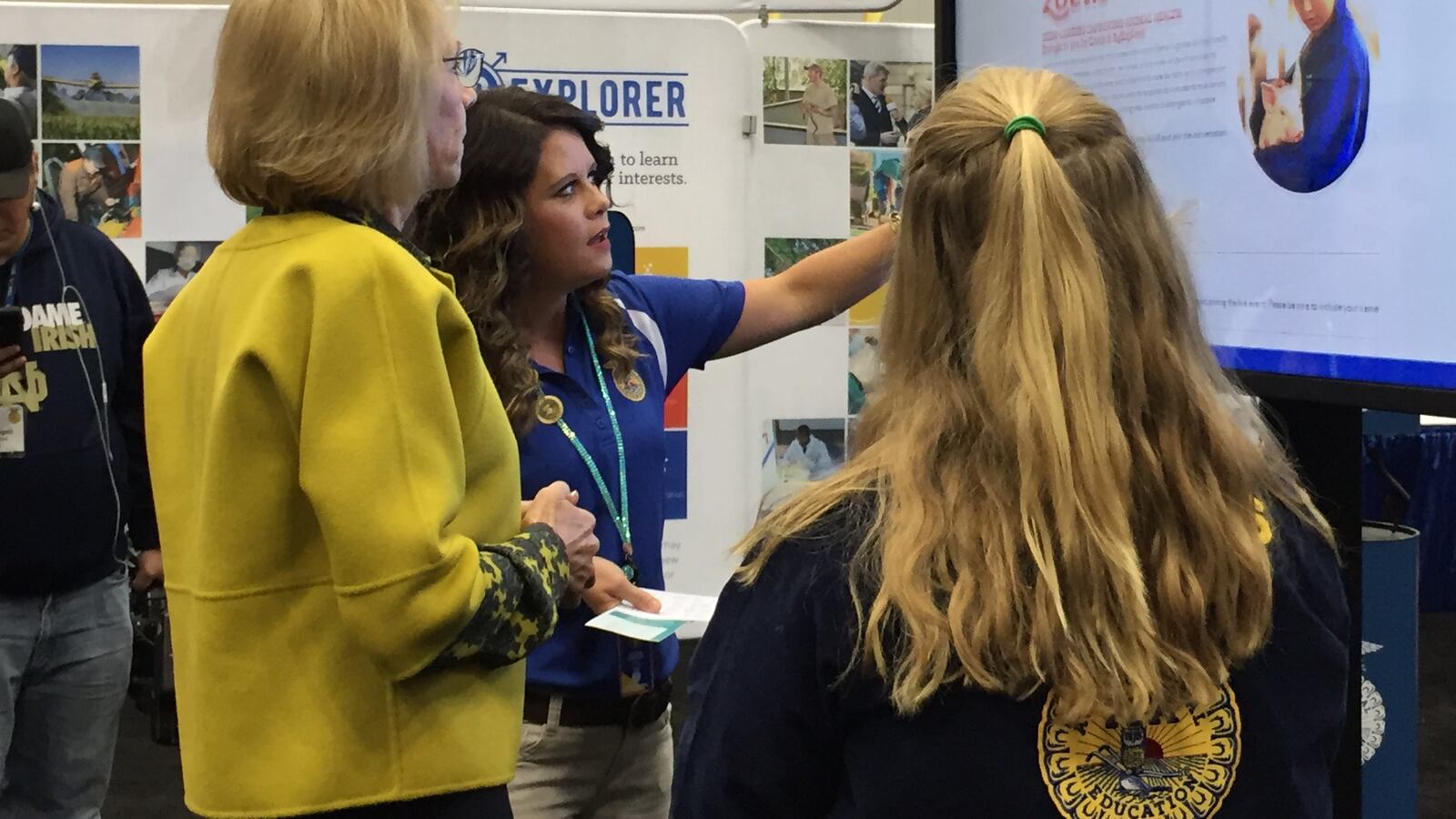During her visit to the national FFA convention in Indianapolis, U.S. Secretary of Education Betsy DeVos spoke with a student and FFA staffer about a new tool to help kids learn about jobs in agriculture.