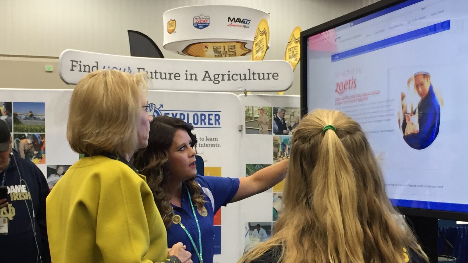 During her visit to the national FFA convention in Indianapolis, U.S. Secretary of Education Betsy DeVos spoke with a student and FFA staffer about a new tool to help kids learn about jobs in agriculture.
