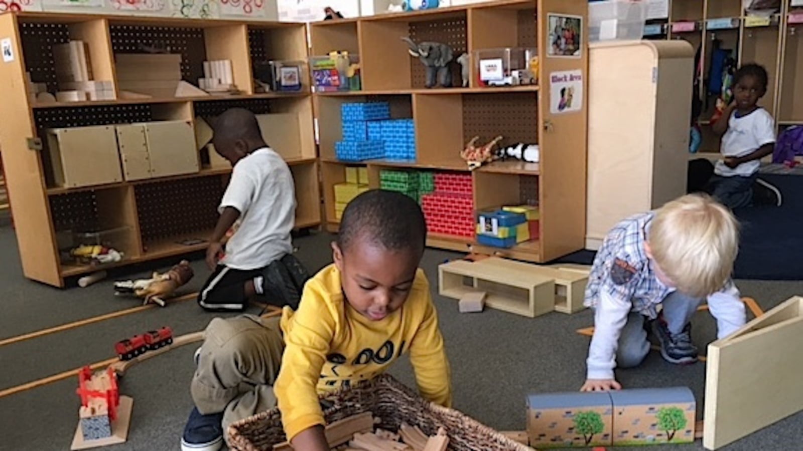 Children play in the “Bear Cubs” classroom at the Dahlia Campus preschool.