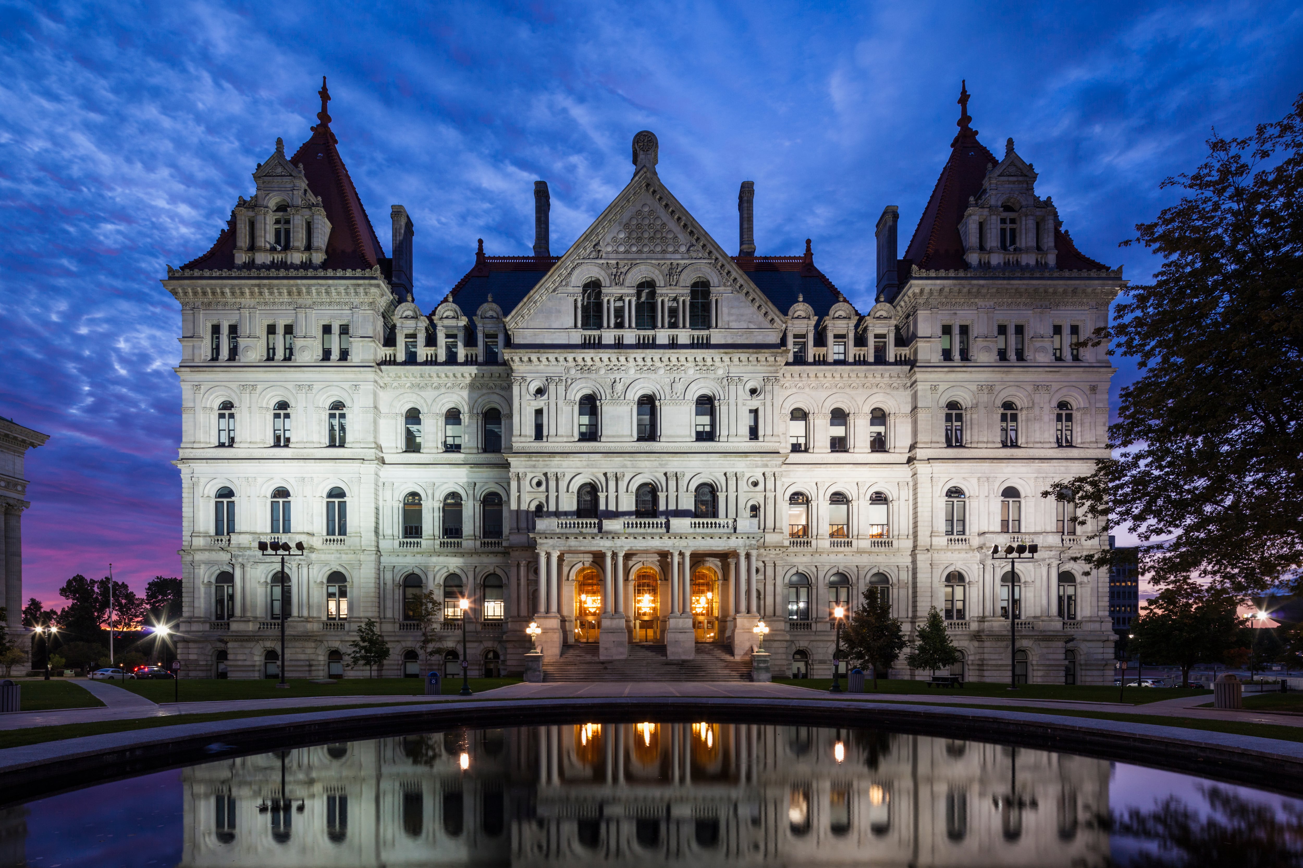 A photo of a historic building in early-morning light.