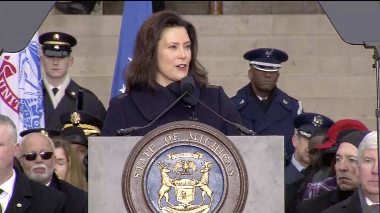 Michigan Gov. Gretchen Whitmer vowed to improve schools during her swearing-in ceremony on January 1, 2019.