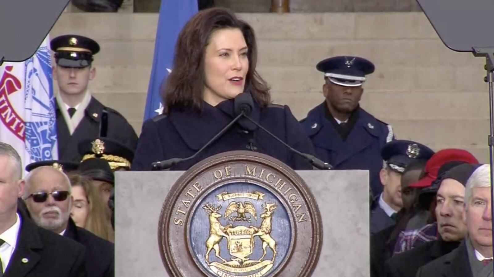 Michigan Gov. Gretchen Whitmer vowed to improve schools during her swearing-in ceremony on January 1, 2019.