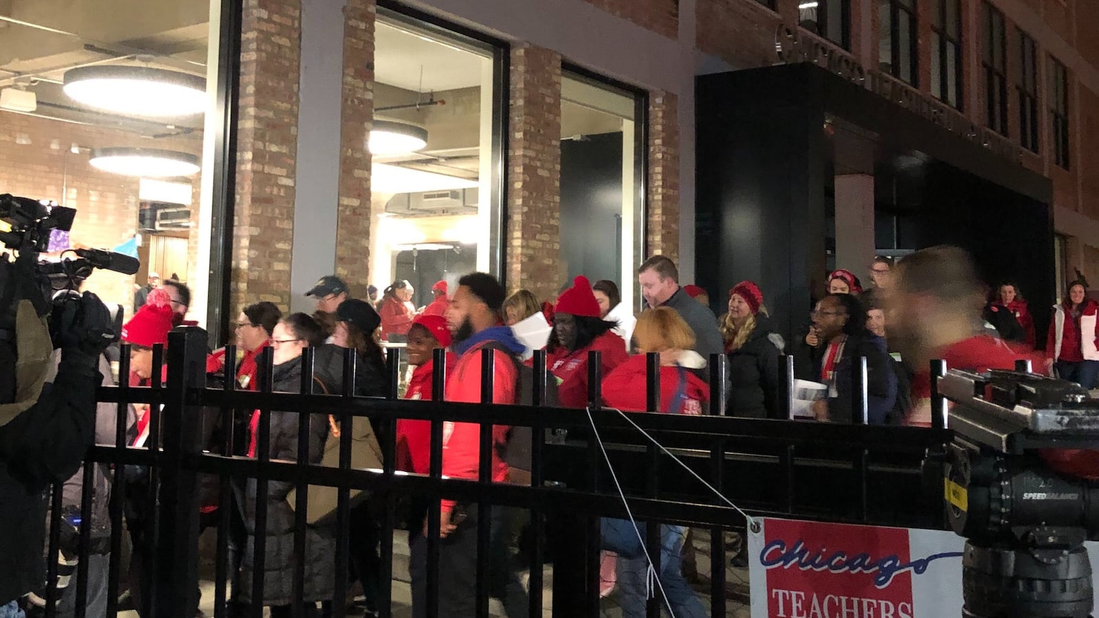 Chicago Teachers Union delegates leave a House of Delegates meeting on Oct. 29, 2019, the ninth day of the Chicago teachers strike.