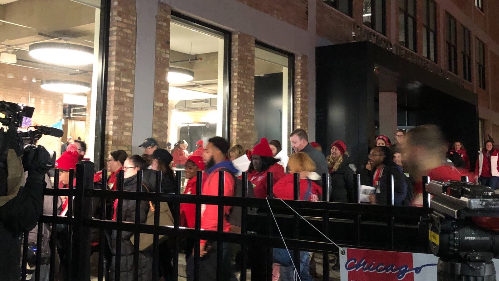 Chicago Teachers Union delegates leave a House of Delegates meeting on Oct. 29, 2019, the ninth day of the Chicago teachers strike.