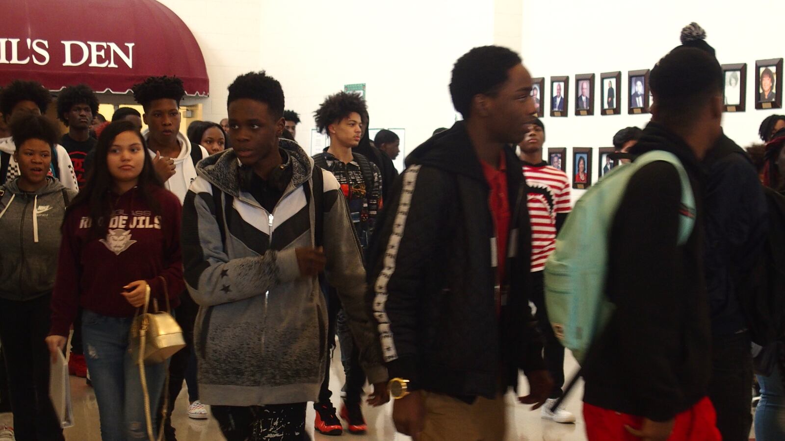 Students walk to class at Douglass High School.