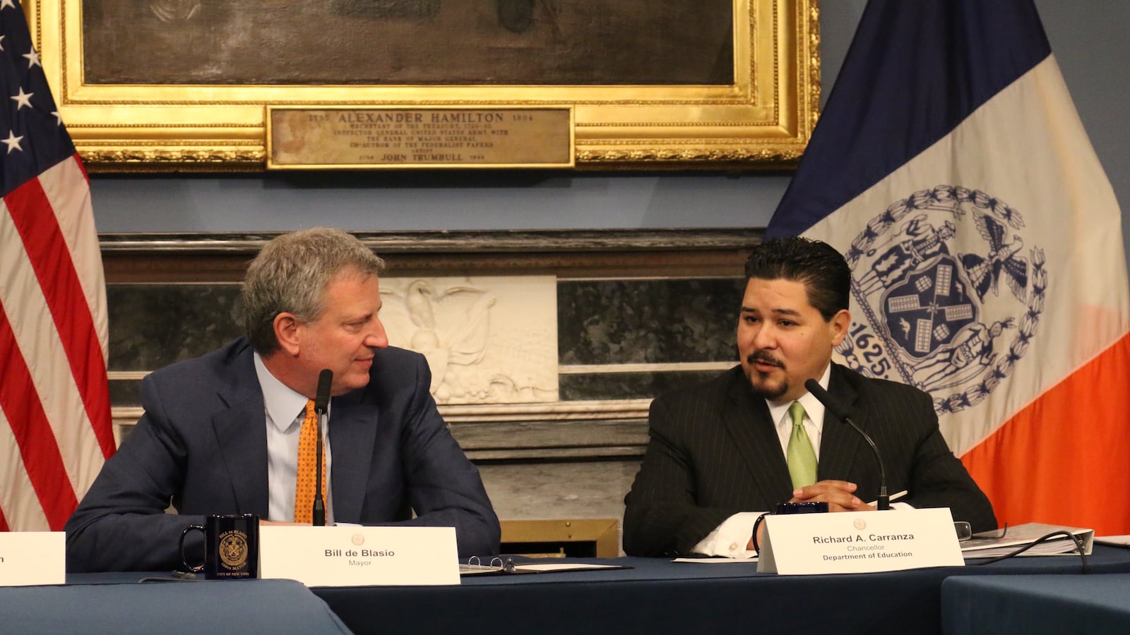 Mayor Bill de Blasio and Chancellor Richard Carranza