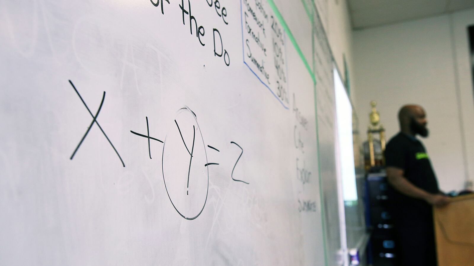 A teacher leads his math class this spring at Hillcrest High School in Memphis. High school math teachers and teachers of color are both in demand in Tennessee.