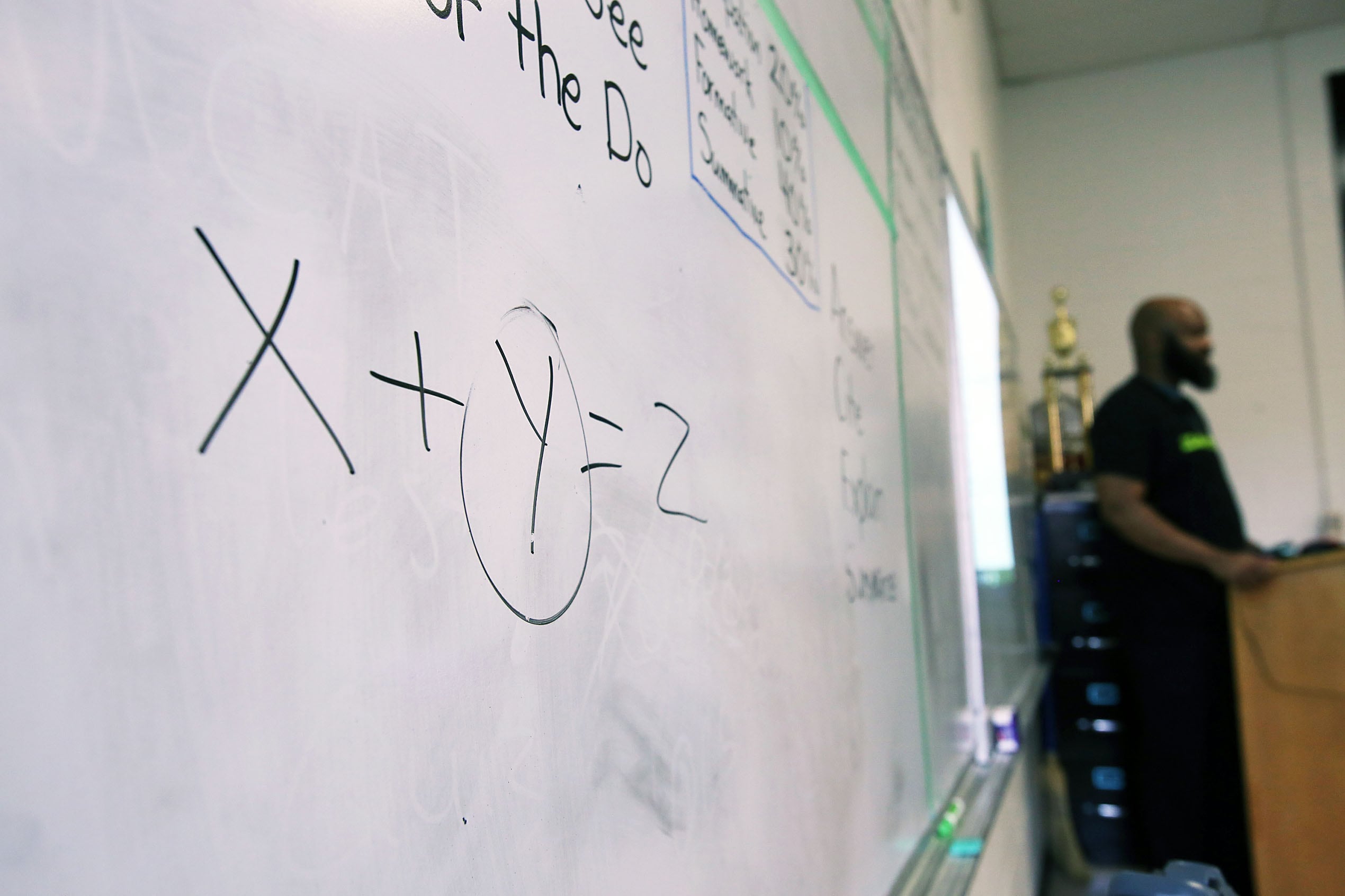 A teacher leads his math class this spring at Hillcrest High School in Memphis. High school math teachers and teachers of color are both in demand in Tennessee.