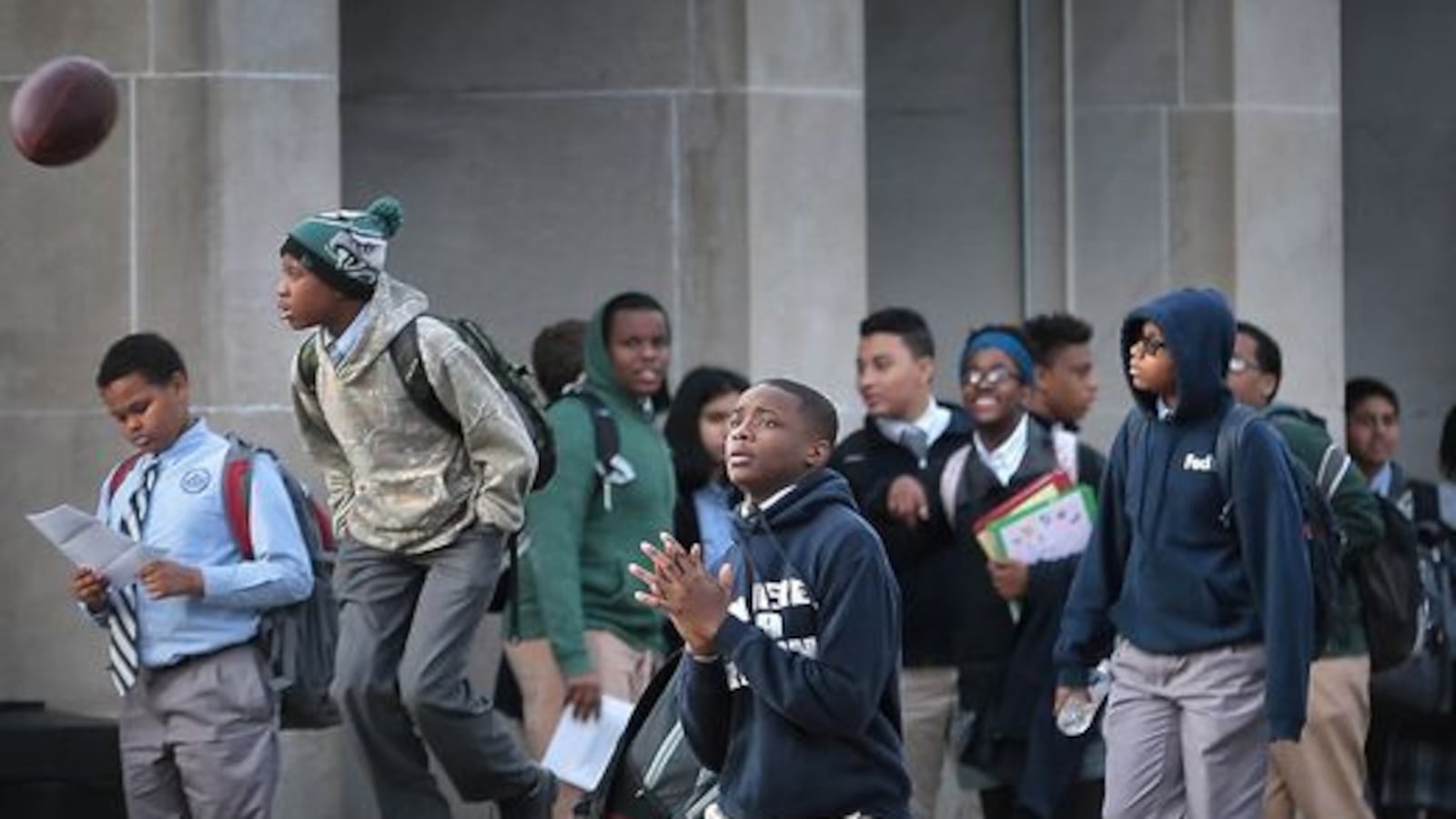 Students leave the Catholic High School in Memphis at the end of the school day. The entire Memphis Catholic Jubilee Schools network, along with St. Michael Catholic School, closed at the end of the 2018-19 school year.
