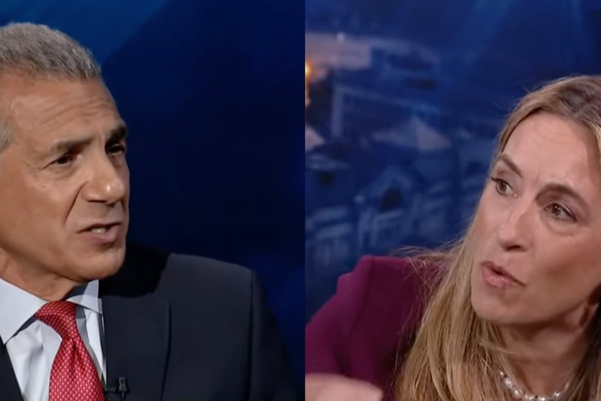 Two photos side by side, one a white man in a suit on the left and a white woman in deep red jacket.