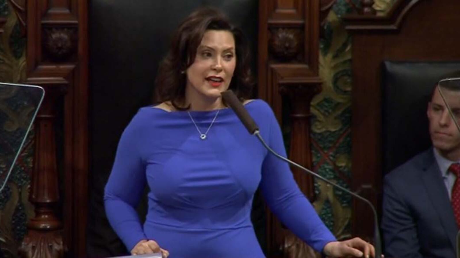 Gretchen Whitmer, seen here during her State of the State address, wants to boost funding for at-risk students.