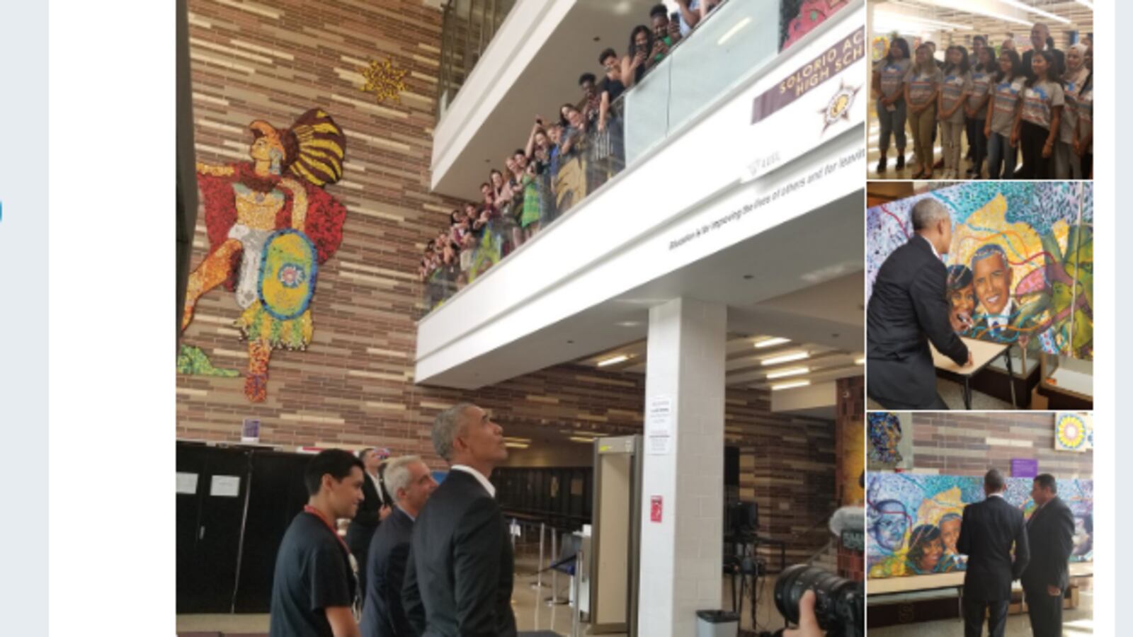 Chicago's Eric Solorio Academy tweeted about the visit of Mayor Rahm Emanuel and former President Barack Obama.