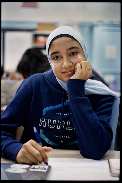 Student Salma Makled of Mahir Syed's 12th grade Participation in Government class at the High School for Health Professions and Human Services on Friday, October 11, 2024 in Manhattan, New York.