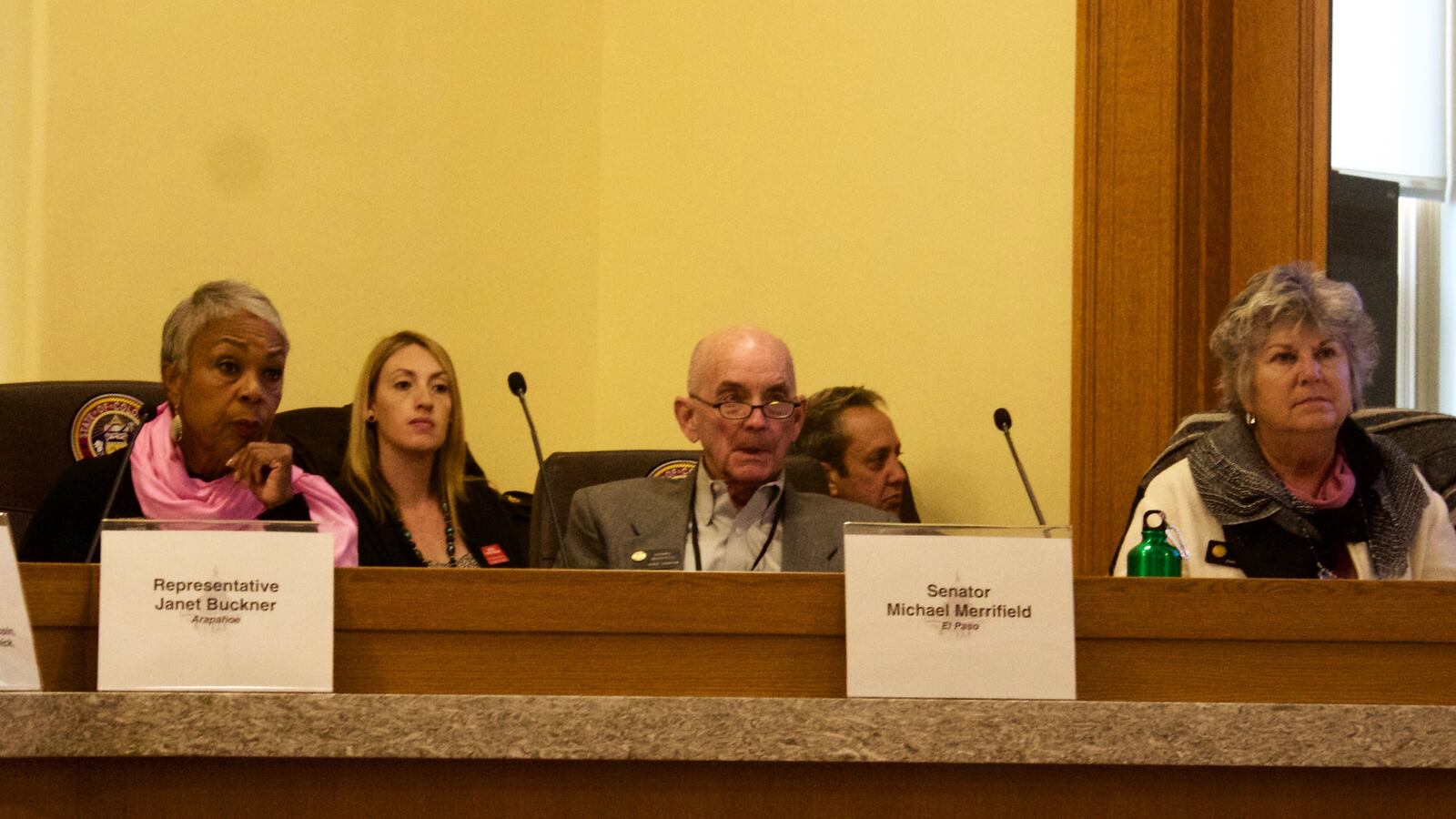 State Sen. Michael Merrifield, center, at a committee hearing on the nation's new education laws on Dec. 13.