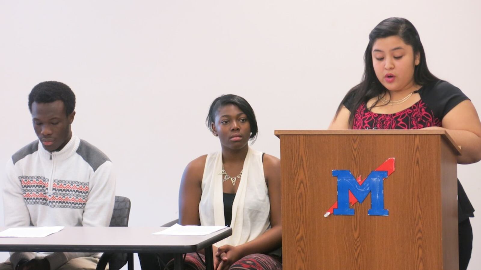 Students at Manual gave speeches about Ferguson to an audience that included police officers and elected officials.