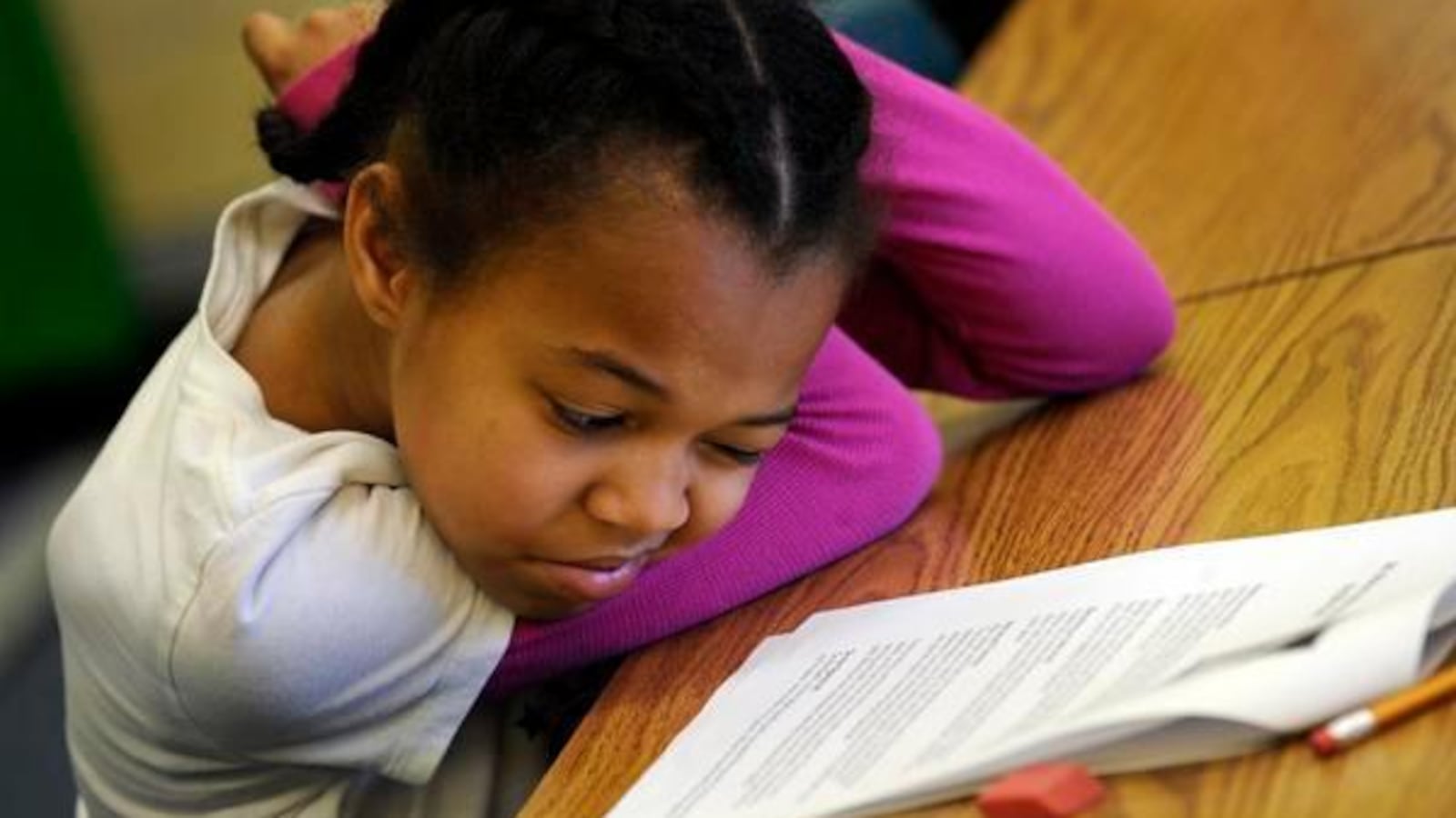 Dayanna Brown, 9, a student at Denver's Stedman Elementary, tries to focus on a mock state exam in 2010.