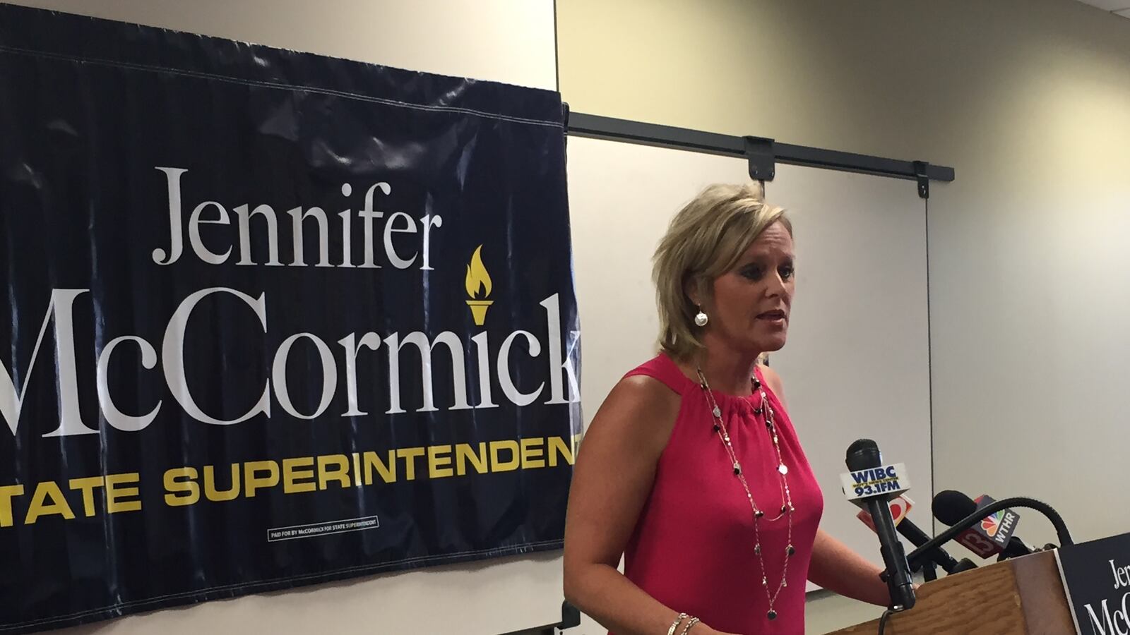 Jennifer McCormick speaks during a 2016 campaign event.