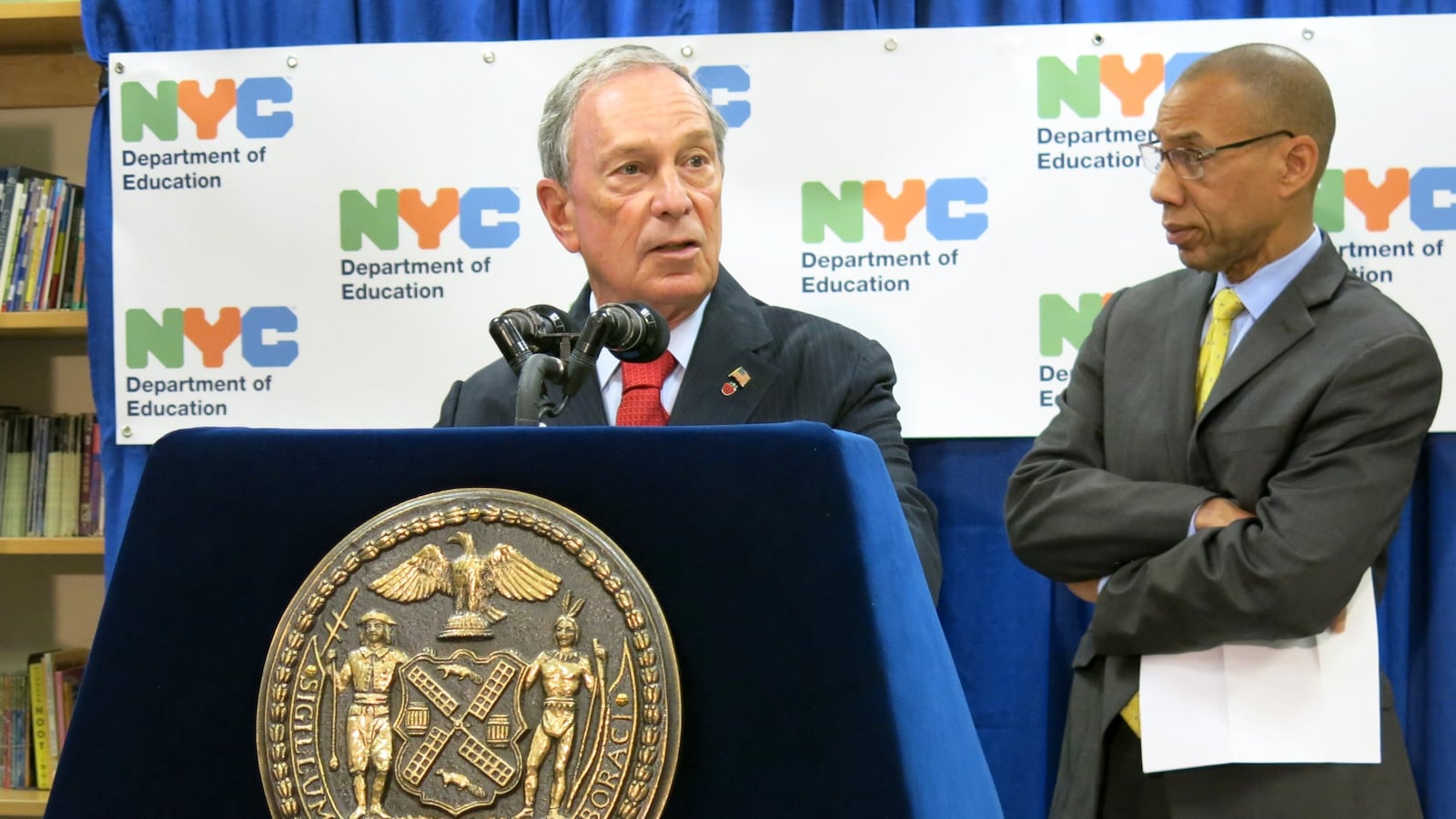 Mayor Michael Bloomberg, accompanied by Schools Chancellor Dennis Walcott, said the city's high-school graduation rate reached a new high in 2013.