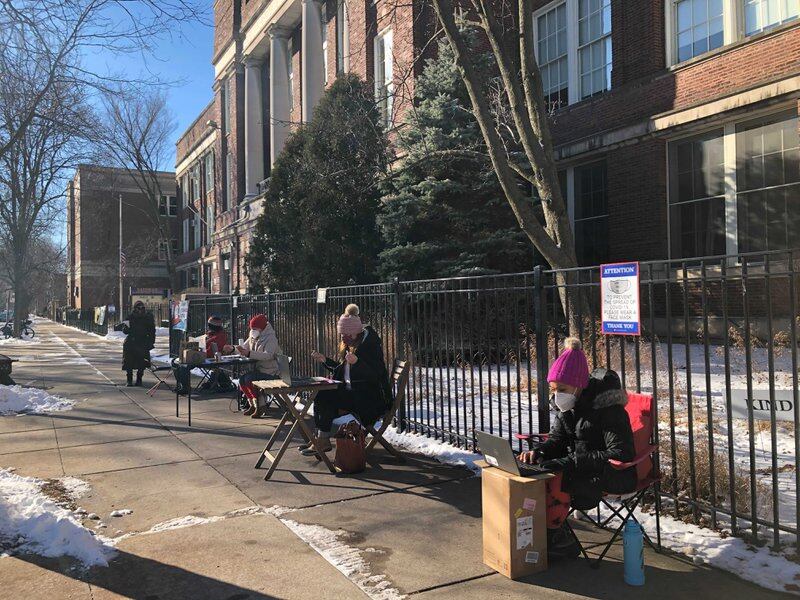Educators at several Chicago schools, including Bateman Elementary, took their desks outdoors to teach remotely this week, as the union escalated efforts to push back on the city’s school reopening plan.