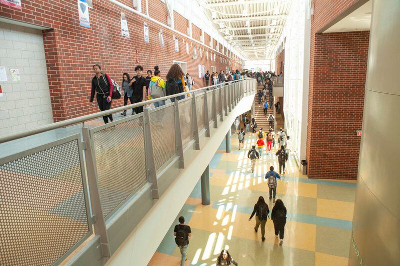 Students walk down the halls at a school on Chicago’s West Side.