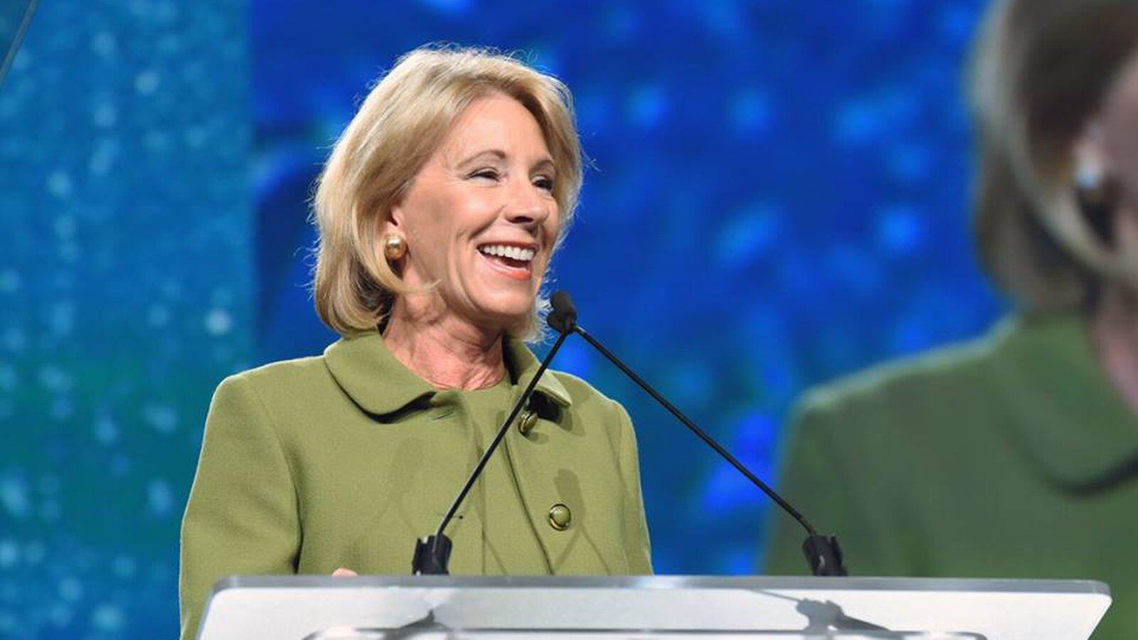 U.S. Secretary of Education Betsy DeVos speks in 2017 at a National Summit on Education Reform meeting in Nashville, Tennessee.