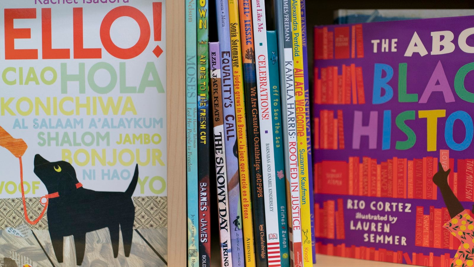 A display of colorful picture books, including some about Black history.